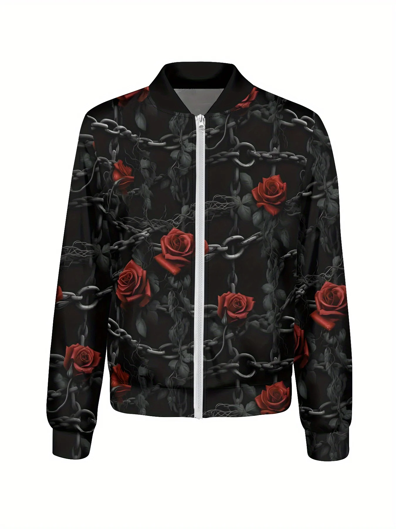 سترة بيسبول نسائية على الطراز القوطي، تصميم يوم الموتى، سحاب إغلاق أمامي، ملابس خارجية متعددة الاستخدامات بأكمام طويلة #4