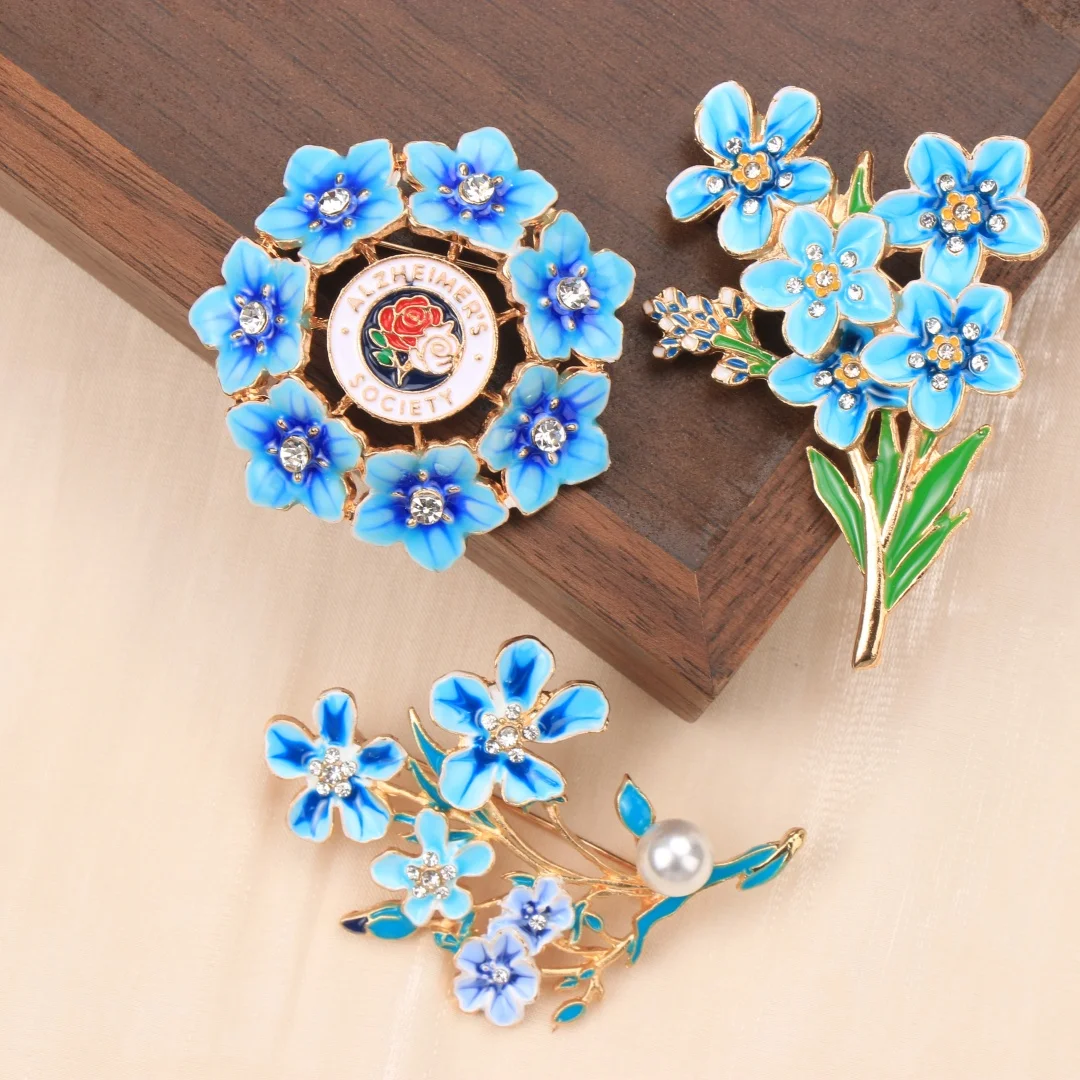 Baroque Blue Forget-Me-Not Brooch Elegant Luxury Jewelry for Men Women Party Gift Fashion Accessory