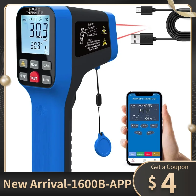 

Bluetooth Non-Contact Infrared Thermometer High Accuracy Laser Temperature Gun -50°F to 2912°F (-50°C to 1600°C) with Button