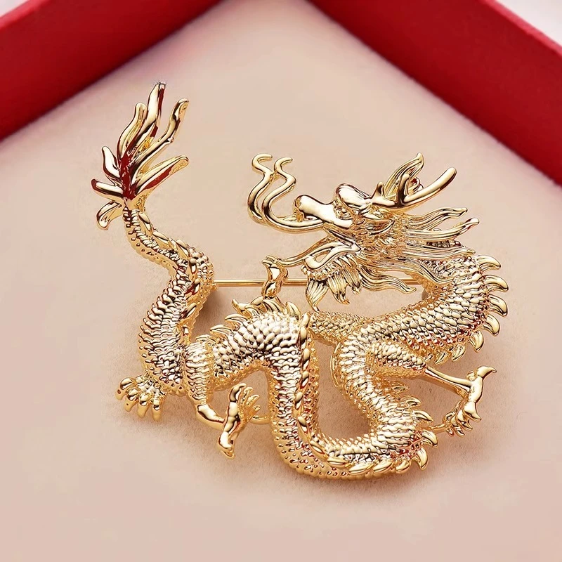 

Dragon brooch high-end women's New Year's red coat exquisite gold brooch pin buckle men's decorative jewelry