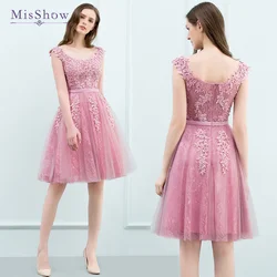 MisShow Short Bridesmaid Dresses Women 2024 Appliques Beaded A-line Lace Formal Prom Evening Gowns for Wedding Party Homecoming