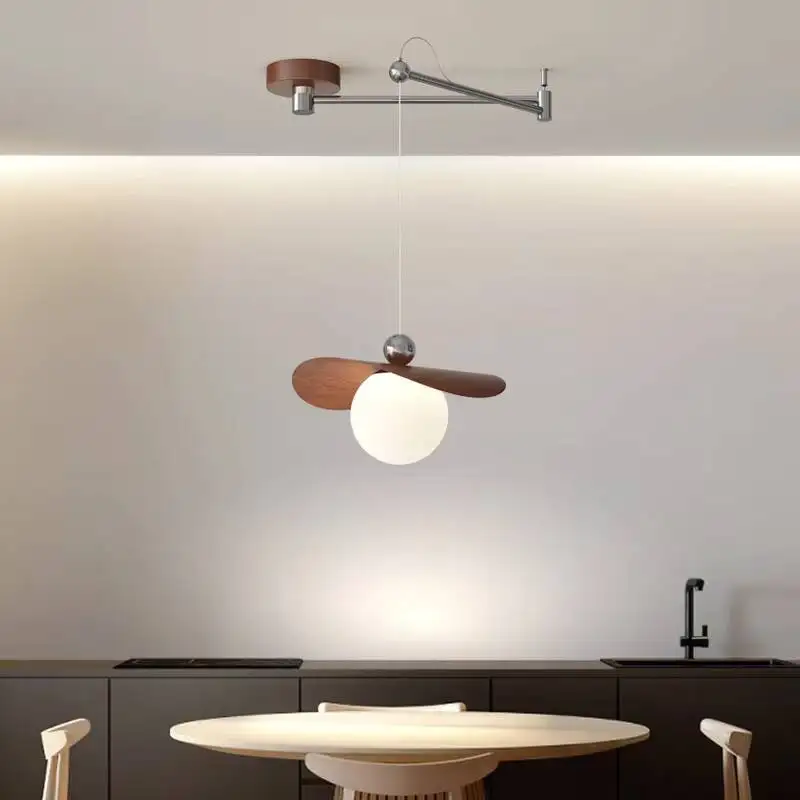 Displaceable Dining Room Led Lights Cream Style Dining Table Minimalist Creative Swing Arm Walnut Color Flying Saucer Chandelier