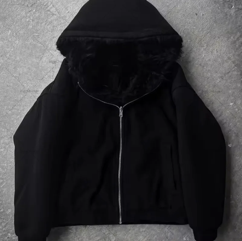 Black Harajuku Gothic Streetwear Vintage Oversized Zipper Hoodie Women Y2K New Retro Hip Hop Fashion Casual Loose Sweatshirt Men