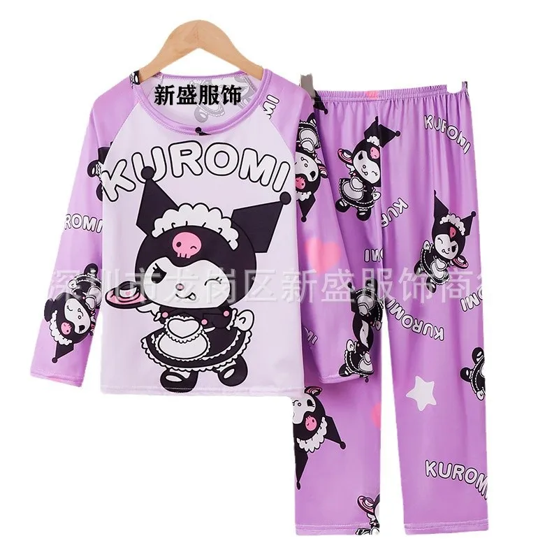 Child Kuromi Pajamas Suit Autumn Season Sanrios Anime Hello Kittys Cute Girl Underwear Kawaii Cartoon Boy Lounge Clothes Student