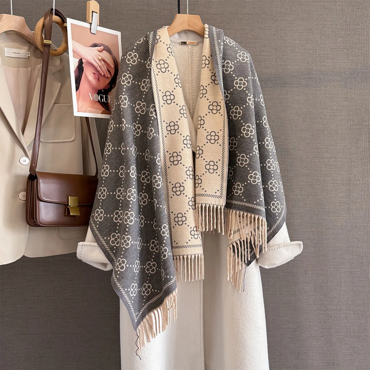 الفاخرة الدافئة الكشمير وشاح المرأة الشتاء يلتف شال الوجهين الأزهار طباعة الباشمينا Bufanda السفر المعطف الشالات Echarpe #5