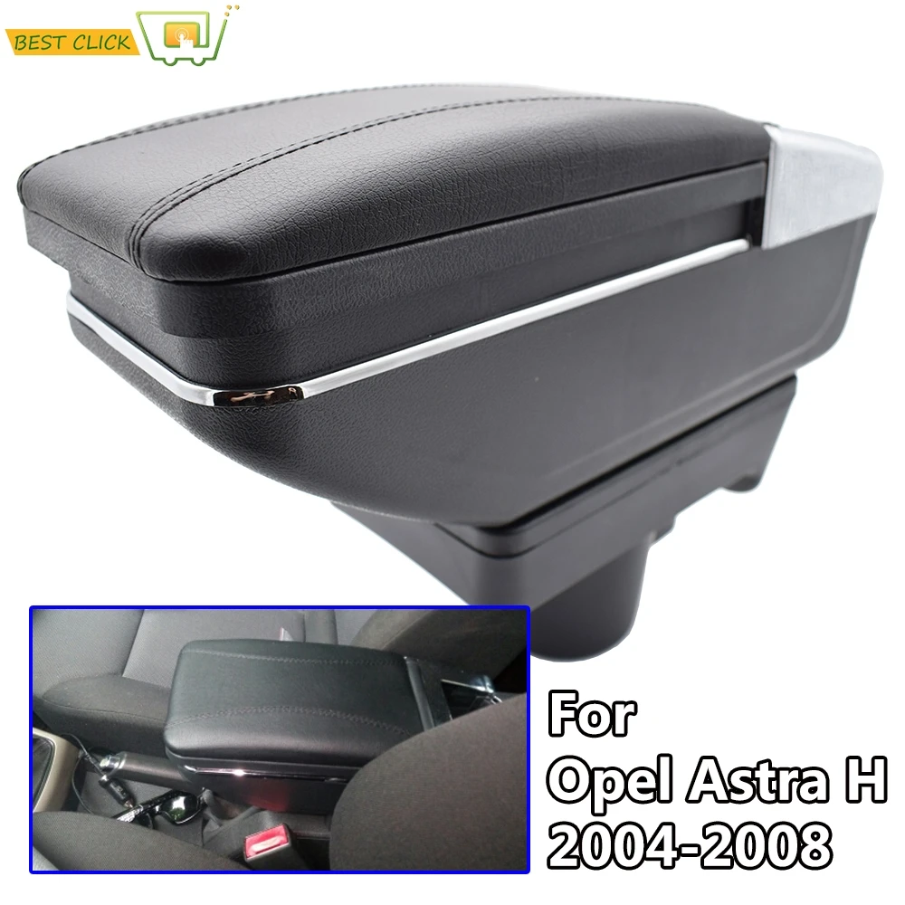 Storage Box For Opel Astra H 2004 - 2014 Arm Rest Rotatable Cup Holder Armrest Black Leather 2010 2011 2012 2013