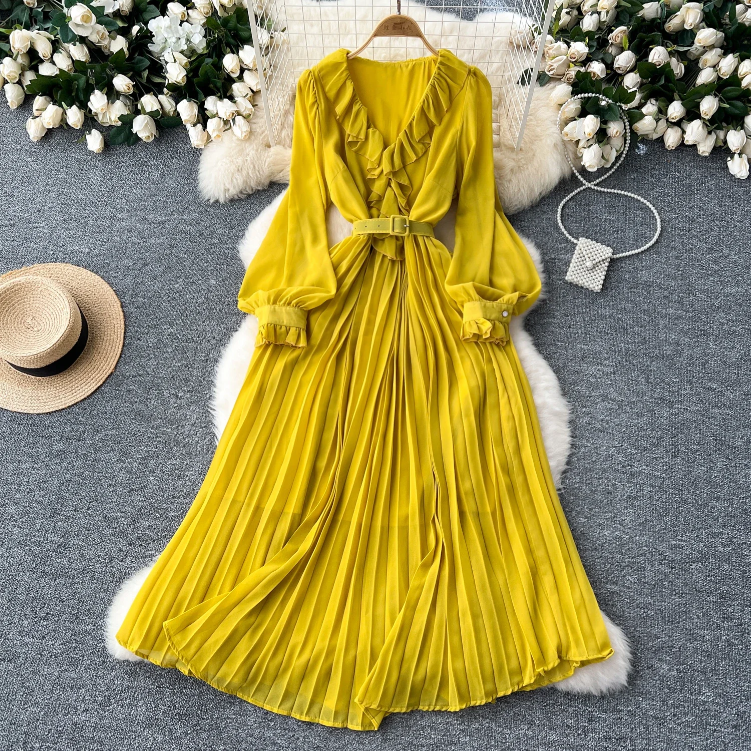 sweet Edible Tree Fungus Dress Lantern Sleeve Beach Vacation Women Korean Fashion Summer chiffon dresses