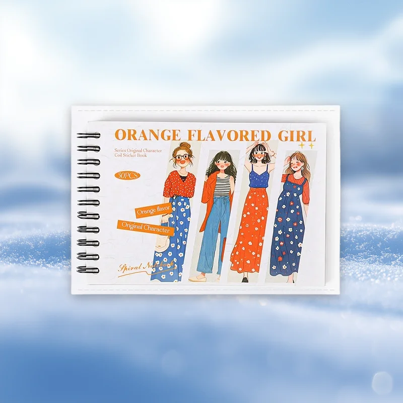 

Character Stickers Spiral PET Sticker Book for Hand Account Orange Flavor Series 50pcs Die Cut