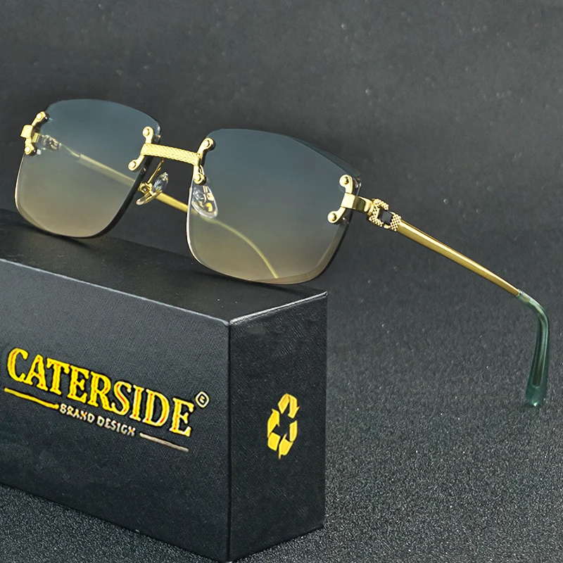 

CATERSIDE Rimless Square Sunglasses Men Women UV400 Small Gradient Frameless Sun Glasses Popular High Quality Metal Eyewear