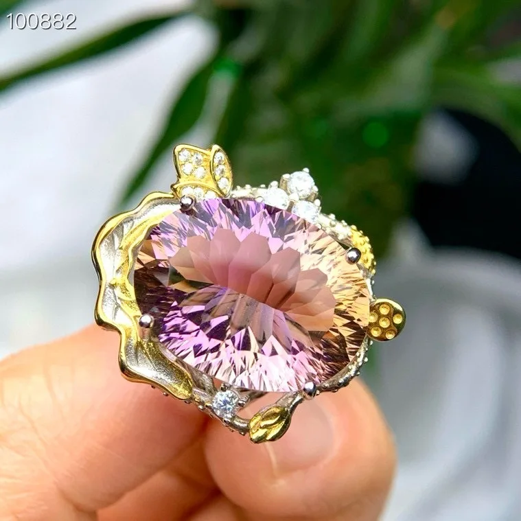 Natural Ametrine Ring, 925 Silver Two-Tone Finish Baroque Style Handmade, Crystal Jewelry Gift for Women