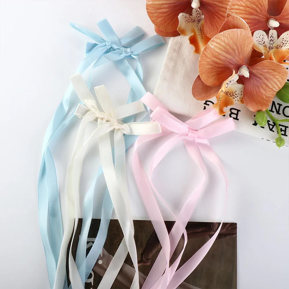 1pcs Bow Hairpins Hairpin Sweet Cute Women Girl Korean Female Long Ribbon Hair Clips Barrettes Headwear Wedding Jewelry