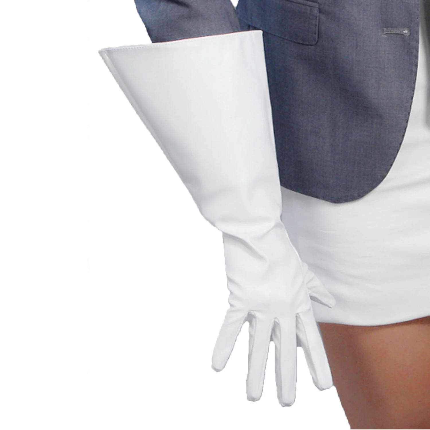 White Long Leather Gloves Unisex Oversize Puff Sleeves Size L Faux PU Leather Evening Dressing Halloween Costume Fashion Glove