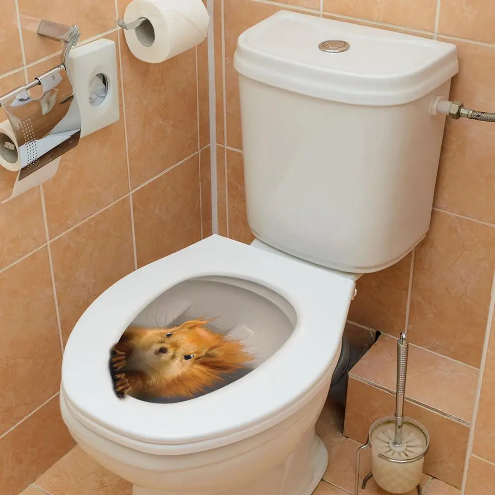 Easy Peel Sticker Strong Adhesive Sticker Funny 3d Squirrel Decal Wall Sticker Waterproof Removable Toilet Lid Decal with Strong