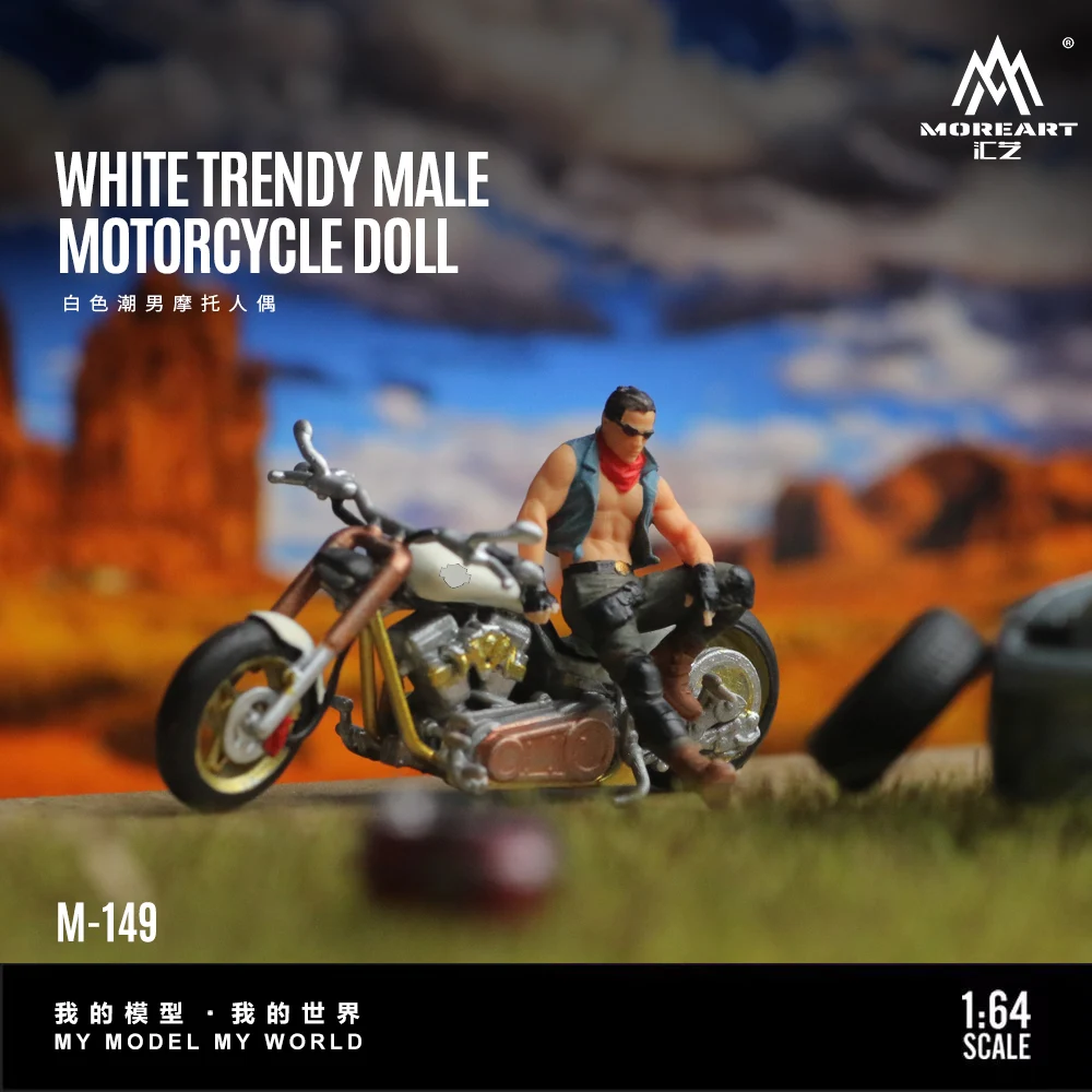 

MoreArt 1:64 White Hipster Male Motorcycle Action Figure Resin Model, Miniature Scene Decoration Gift&Display
