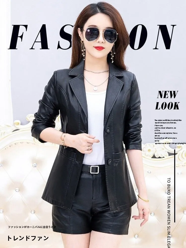 Real Leather Short Jacket Women's Style Korean Version Sheepskin Suit Jacket Breathable Large Size Mom's Small Western Style ...