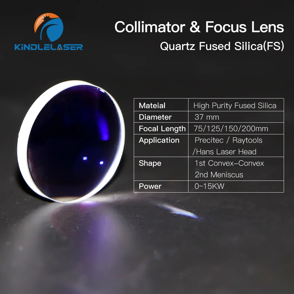 Spherical Focusing Lens D37 D38 F75/100/125/150/155/200mm 2Pcs Quartz Fused Silica for High Energy Fiber Laser 1064nm