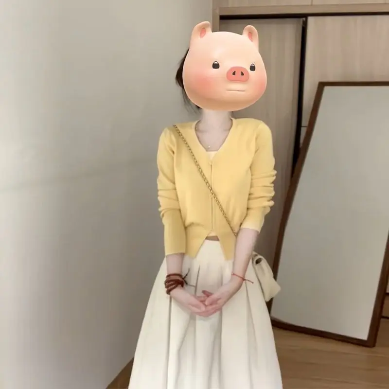 Jaune Long Sve Dr ensemble femmes nouveau Sle début automne système coréen petite taille t-shirt quart Sve coton décontracté Dr