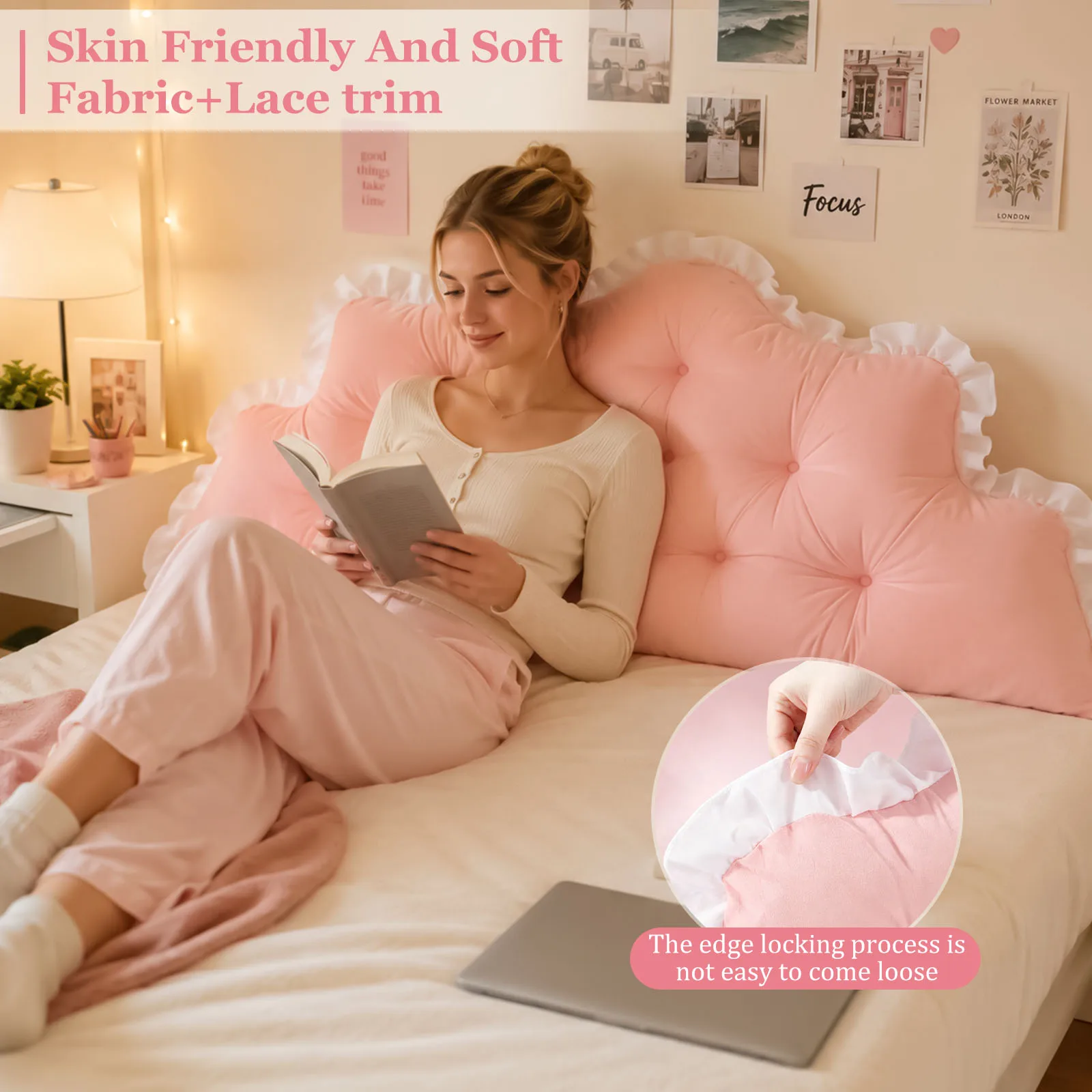 Bed Headboard Cushion Back Pillow for Sitting Up in Bed Soft Lumbar Back Support for for College Home Twin Dorm Leaning Wall
