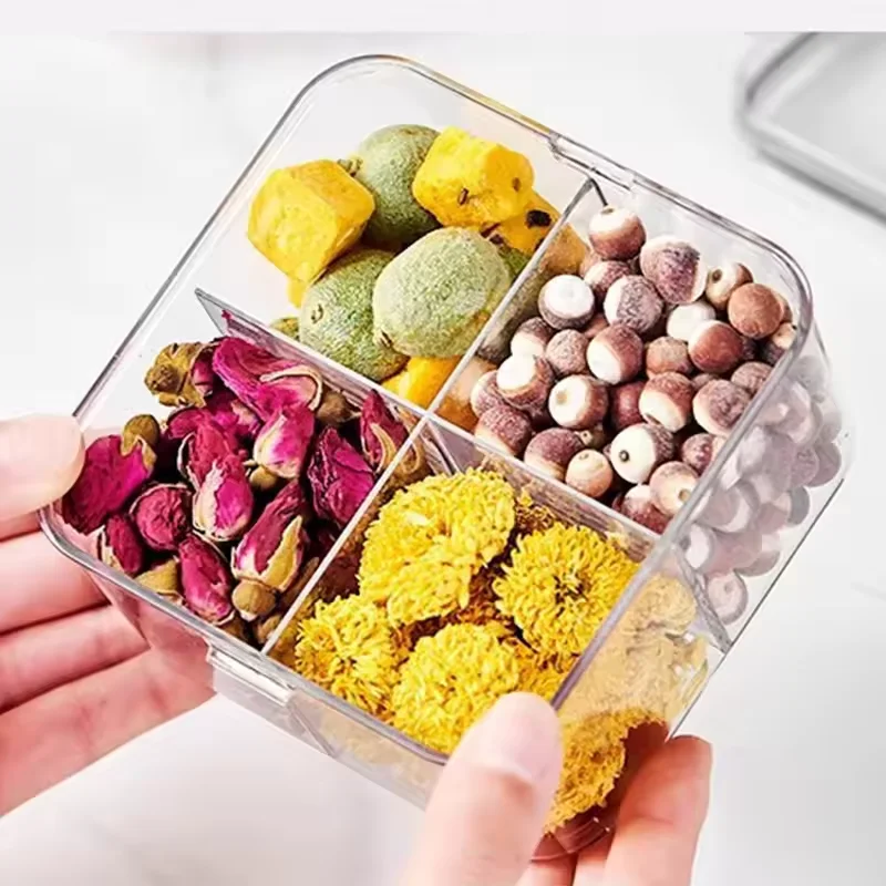 Square scented tea packaging box 460ml plastic 4 compartment sealed jar storage box storage jar