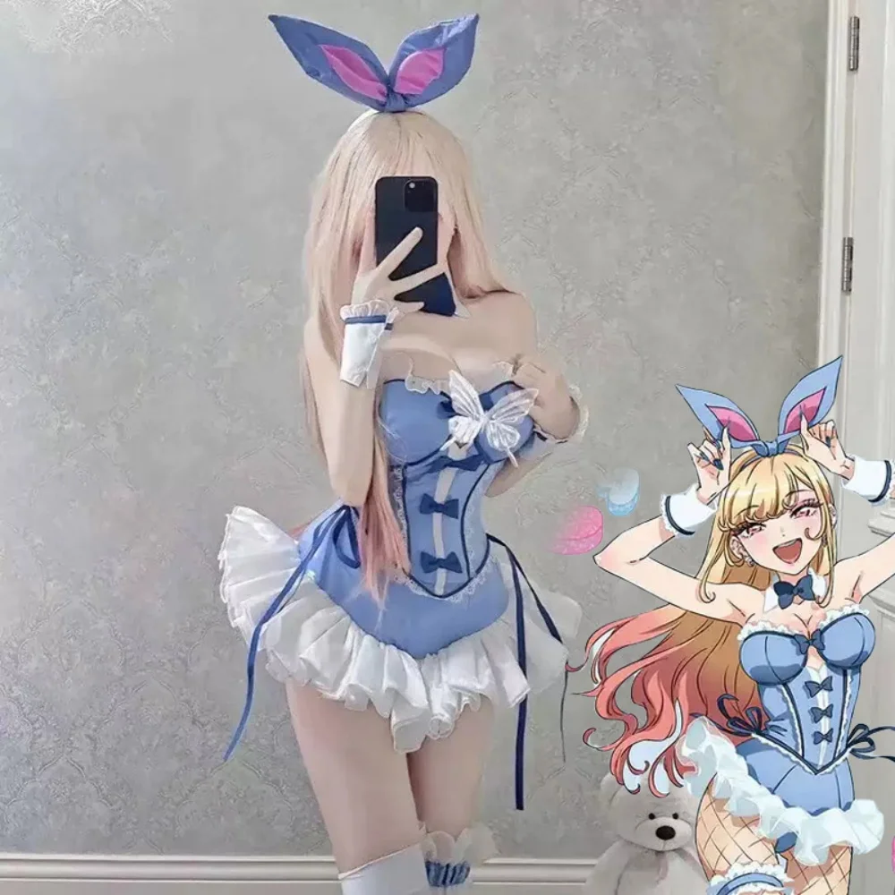 Anime My Dress Up Darling Kitagawa Marin Cosplay Costume Girl Blue Dress Cute  Bunny Girl Uniform Halloween Clothes Outfit