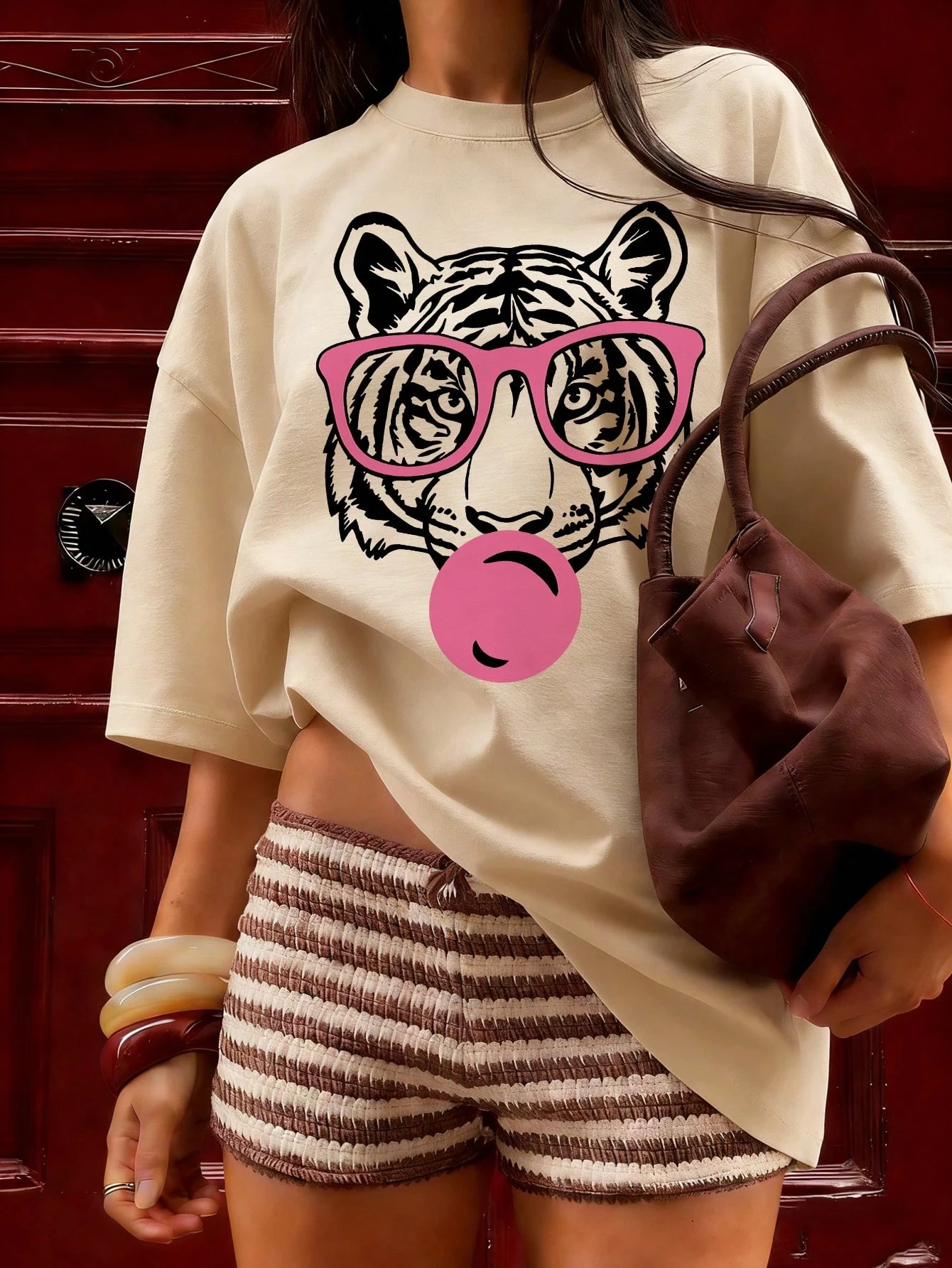 Cool Bubble Tiger Prints T-Shirts Womens Cotton Summer Oversized Tops Comfortable O-Neck Short Sleeve T Shirt Street Soft Tees