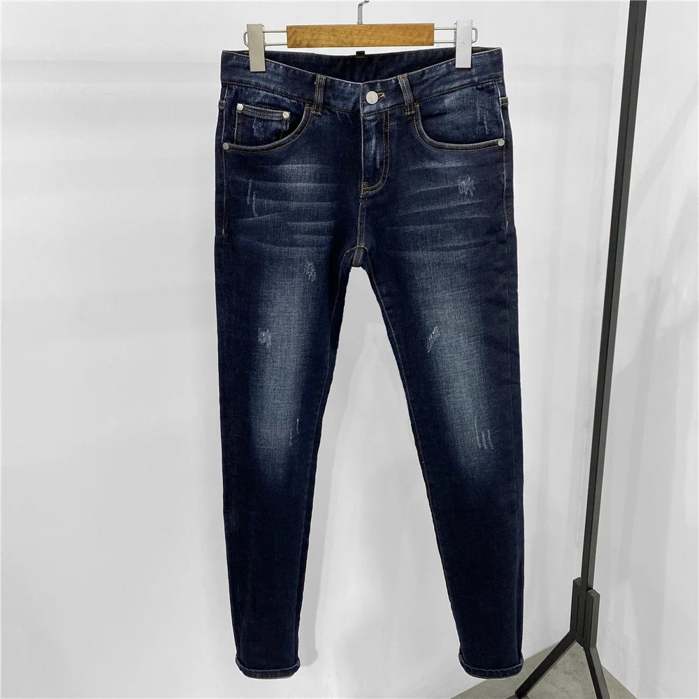 

Premium Series Winter New Style Water Wash Elastic Fleece Lined Thick Cotton Stretch Slim Fit Bootcut Jeans Men's Fashion Cit...