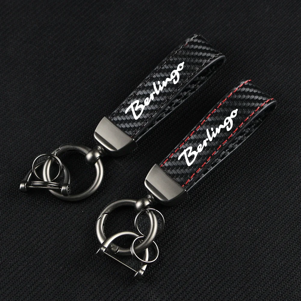 Carbon Fiber Leather Car Keychain Key Chain Pendant Keyring Horseshoe Buckle for Berlingo C CROSSER C-ELYSEE VTS Accessories