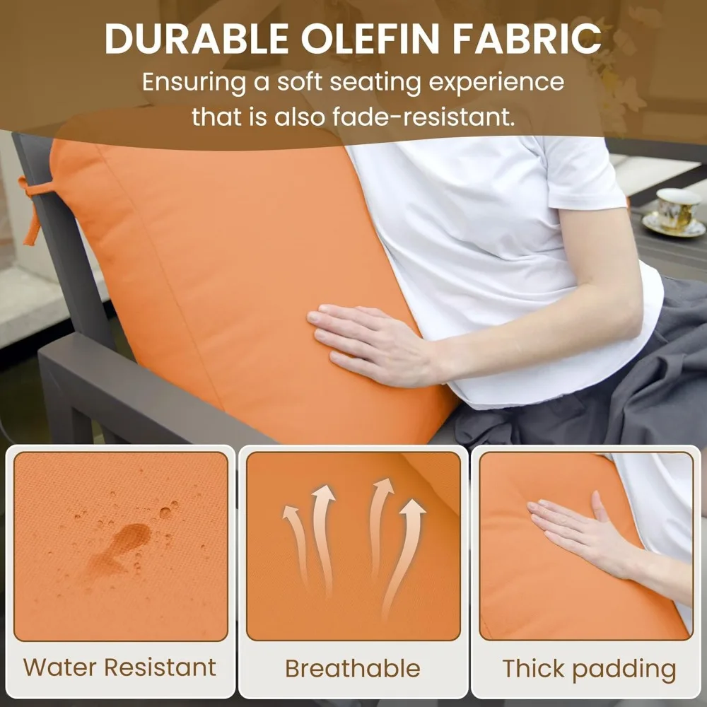 Rocking Chair Outdoor Set 2 with Coffee Table, 3 Piece Metal Rocking Bistro Set with 6.5" Water-Resistant Cushions, Oversized,