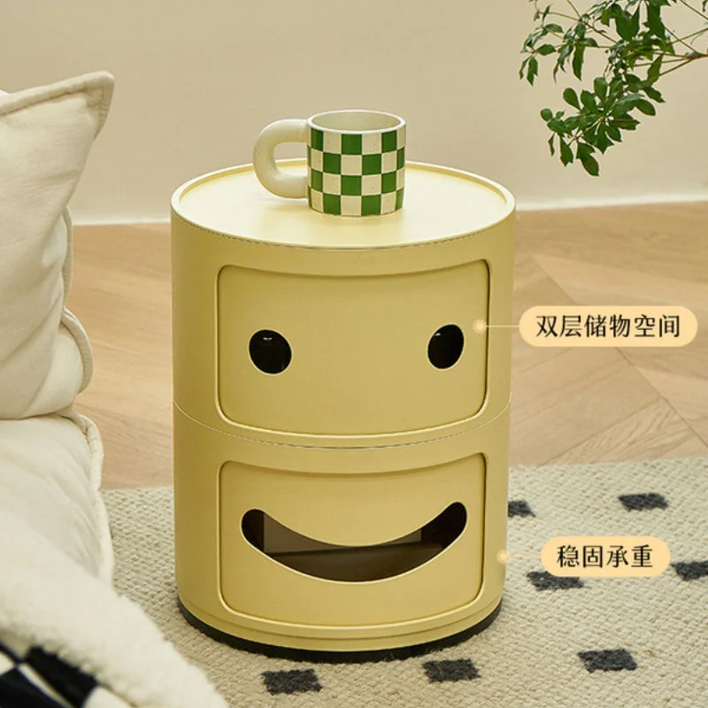 Nordic Small Bedside Cabinets Light Luxury Living Room Cartoon Smiling Face Storage Cabinet Creative Round Cabinet Nightstands