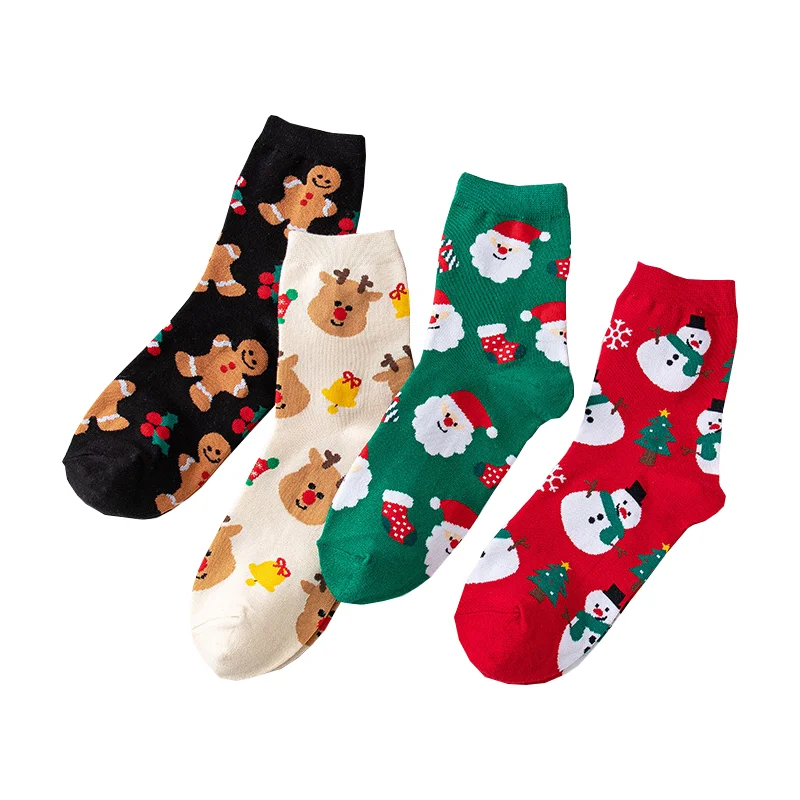 Cute Christmas Cartoon Women Socks Funny Elk Snowman Santa Claus Printed Sox for Girls Boys  Kawaii Gifts of Christmas