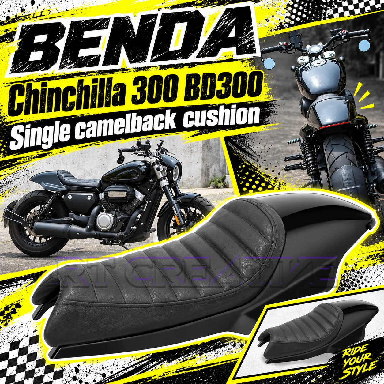 Motorcycle Modified Hump Single Seat + Mudguard + Backrest Belt For BENDA Chinchilla 300 BD300