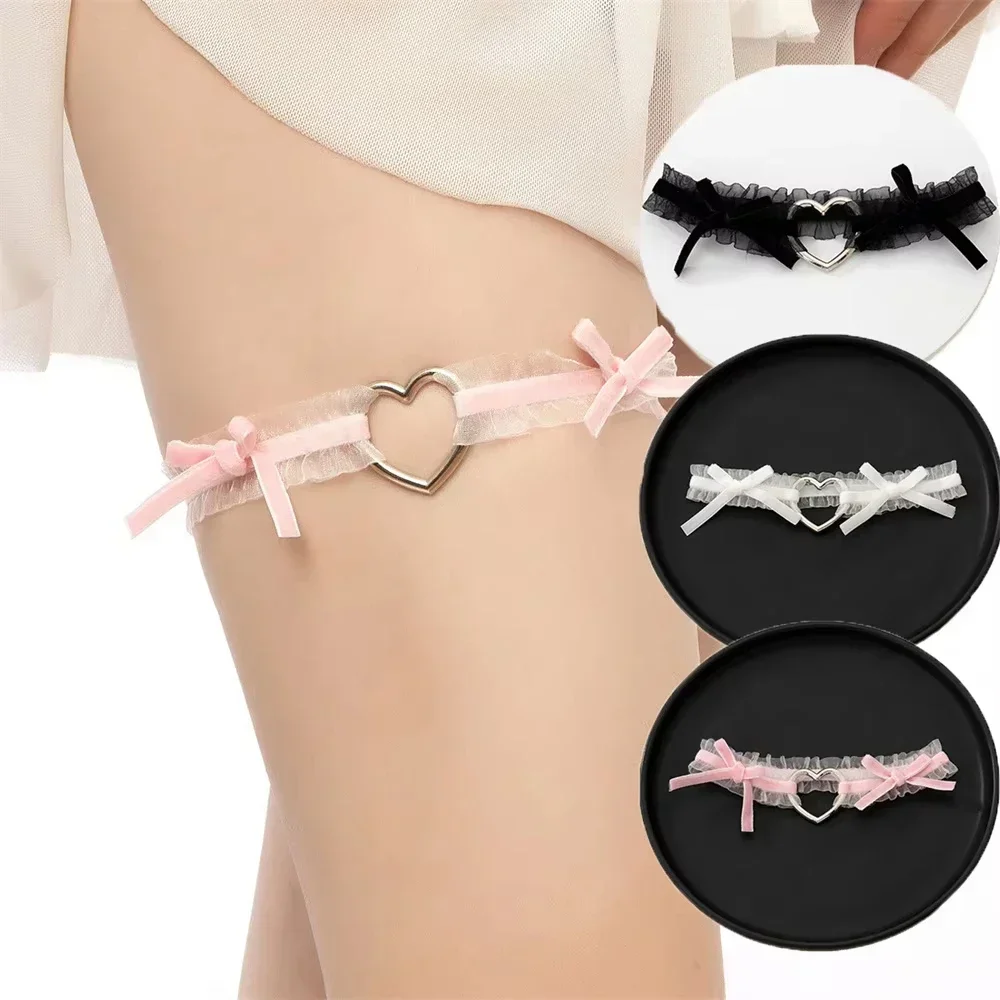 QQ Sexy Women Thigh Garter Belt in Gothic Lolita Style with Lace Garters and Elastic Bell Thigh Chain for Lingerie Cosplay