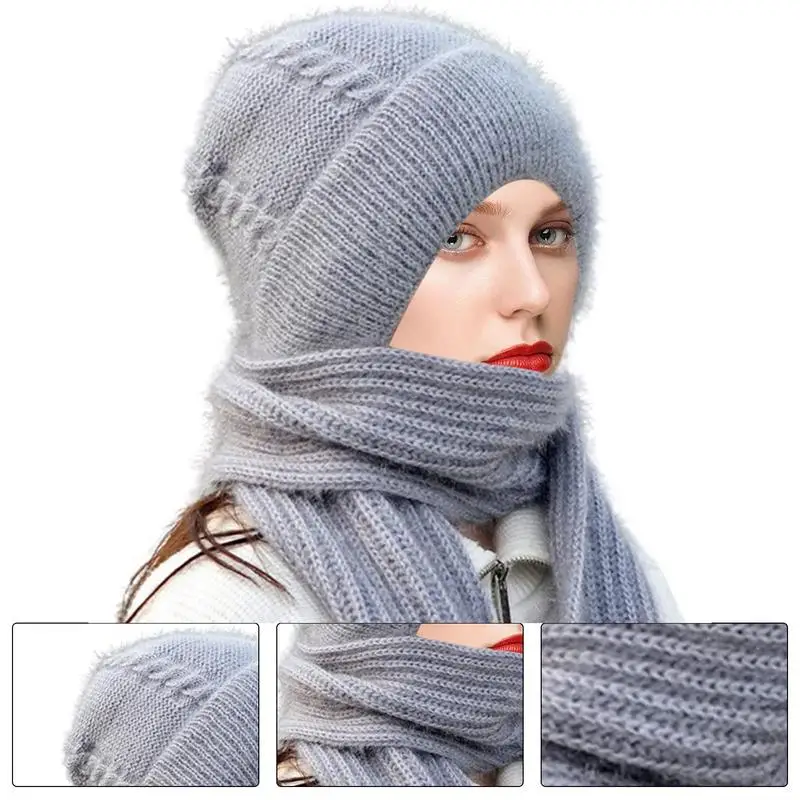 Neue Frauen Strick mütze Kapuzen schal lange Winter warme Mütze Hals wärmer Schals Hut Schal Winter zubehör