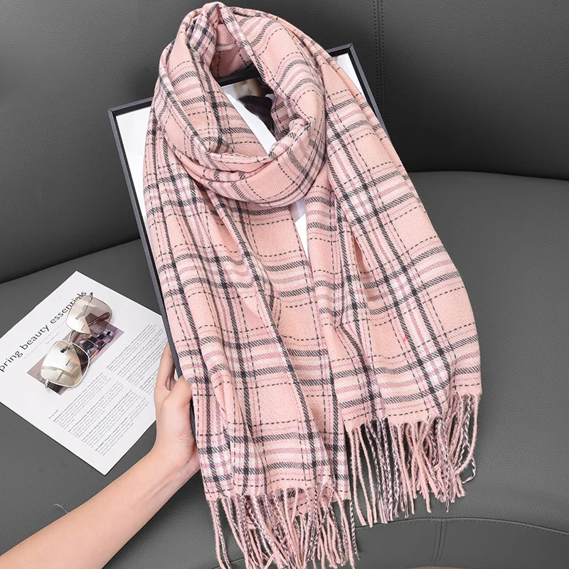 Pink Plaid Scarf For Men And Women, Retro Style Scarf Against Cold Fall And Winter Warm Shawl