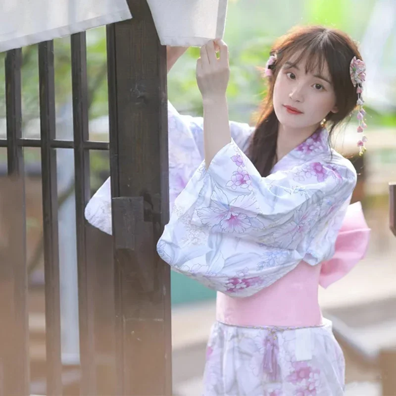 2024 New Improved Japanese Kimono For Women Bathrobe Style Cute Kawaii Girl Travel Photoshooting Sakura Dress Anime Cosplay