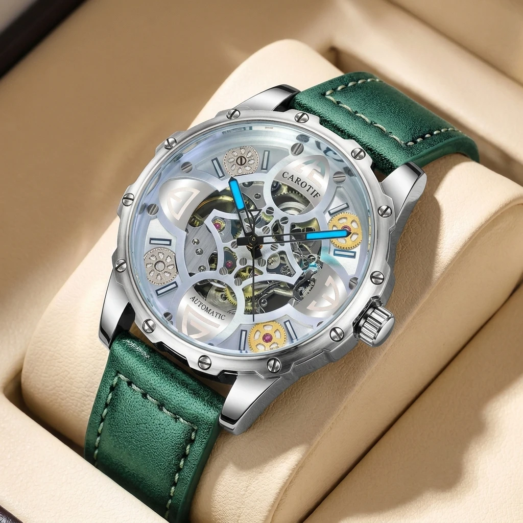 

1pc Automatic Mechanical Watch with Skeleton Dial, Simple and Elegant, Daily Versatile, Trendy and Personalized