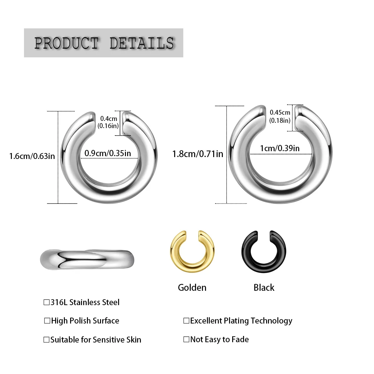 1pc Exaggerated c-Shaped Non-Piercing Nose Ring Fake Piercing Non-Piercing Ear Bone Clips For Men Ear Cuff Earrings