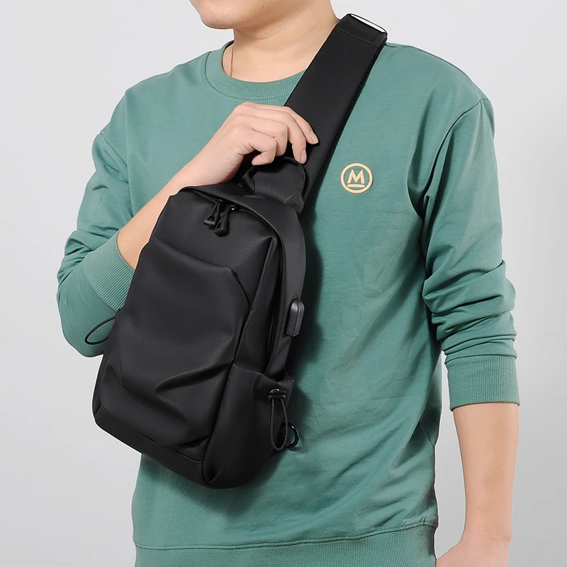 حقيبة صدر رجالية جديدة بلون موحد، حقيبة كتف كورية عصرية مقاومة للماء ومقاومة للاهتراء، حقيبة كروس كاجوال متعددة الوظائف