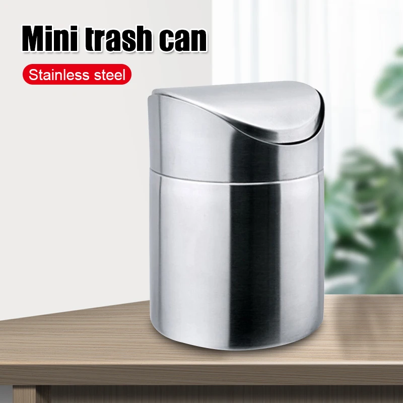 Stainless Steel Small Mini Trash with Swing Top Lid Countertop Trash Cans for Desk Car Office Kitchen