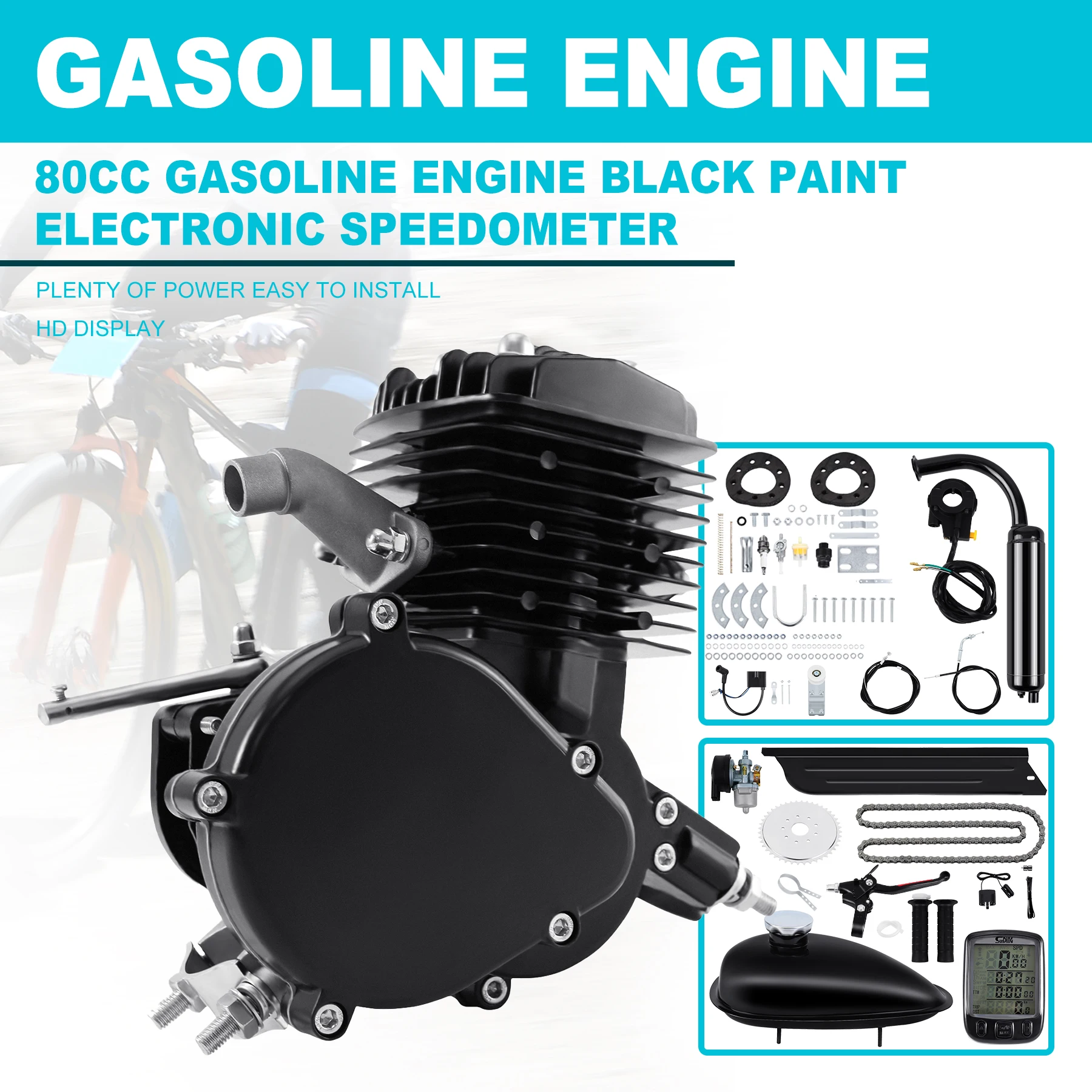 Gas Bike Engine Kit 80CC 2-Stroke For DIY Electric Fuel Motorized Bicycle MTB Scooter Gas Power Motor Set W/Speedometer From US