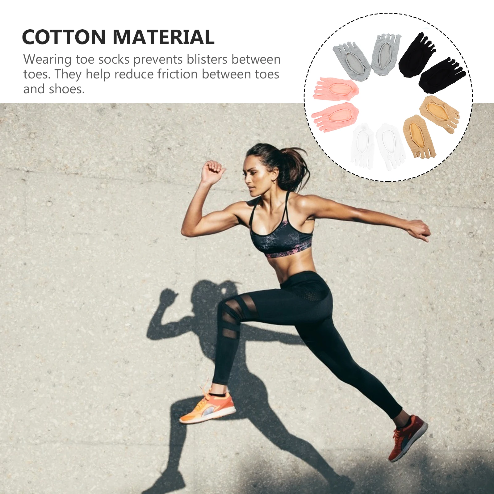 

5Pairs Women Toe Socks Thin Invisible Low Cut Full Five Finger Socks Breathable Soft Cotton for Blister Prevention