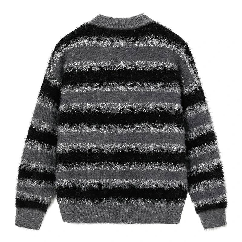 

Мужской зимний ветрозащитный дышащий толстый теплый высококачественный пуловер, модный полосатый пуловер с круглым вырезом в стиле ретро, свитер