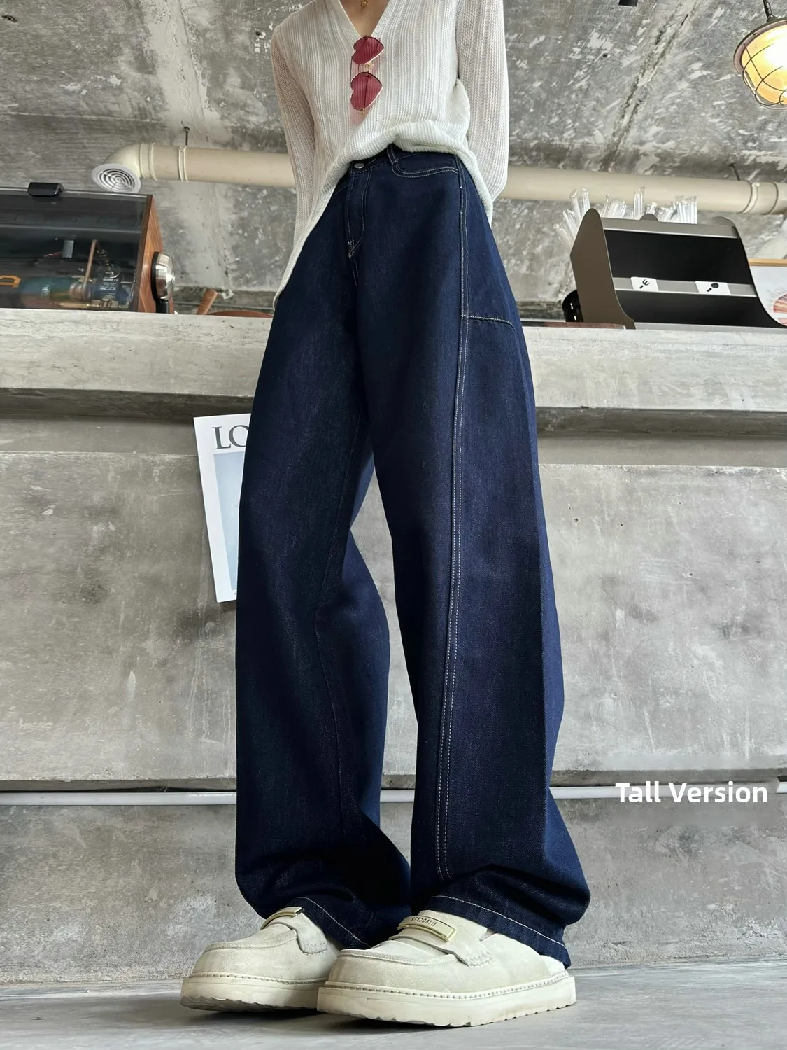 

Женские джинсы с высокой талией расширенной длины, осень-зима, свободные джинсовые брюки-бананы высокого размера для папы, цветная застежка, оригинальные ...