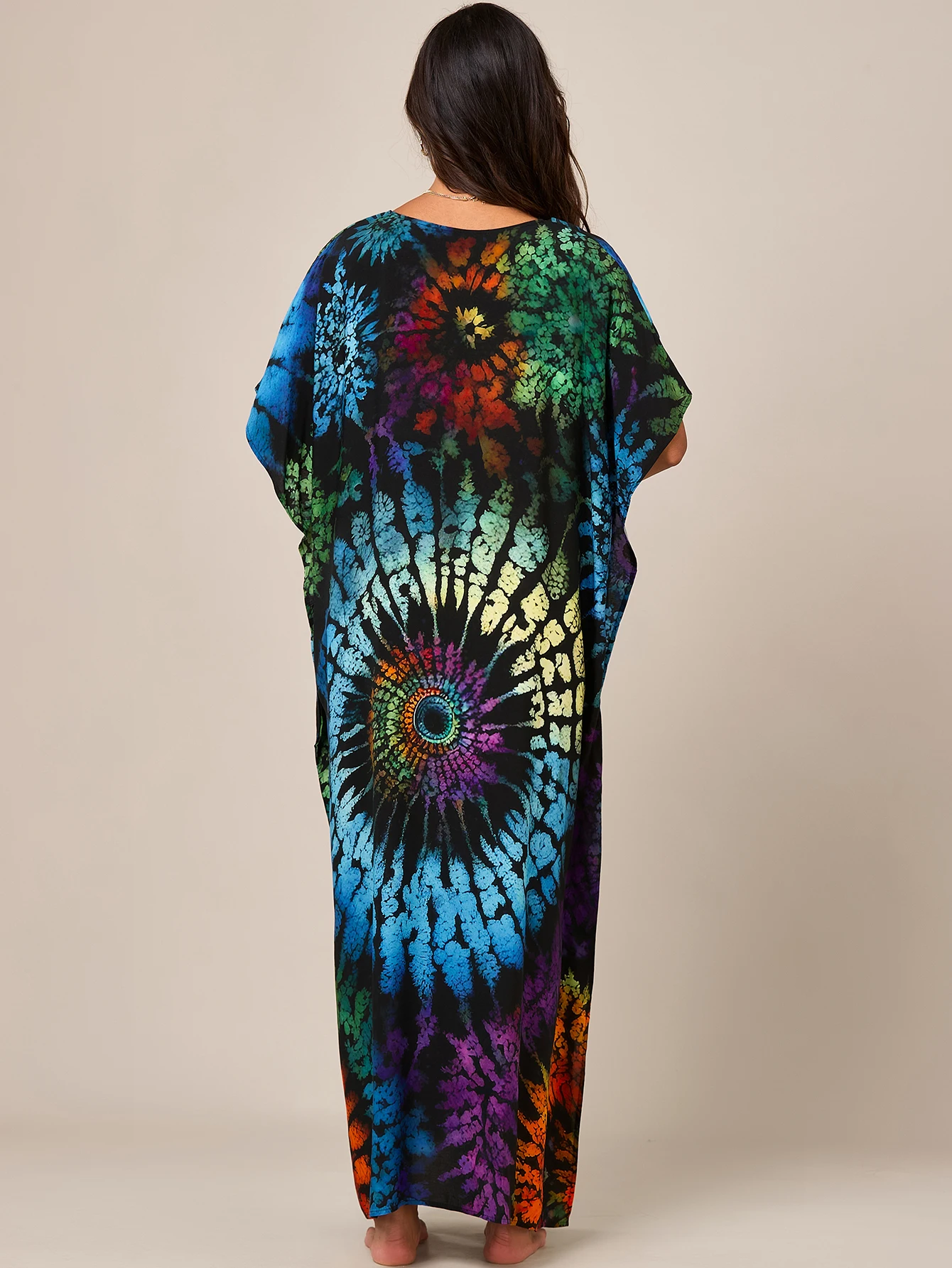 여성 여름 에스닉 스타일 카프탄 - 비키니 및 라운지웨어용 브이넥 사이드 슬릿 리조트 커버업 드레스