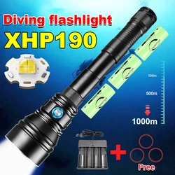 XHP190 Professional Diving Flashlight Diving Torch Light Underwater Lamp Lantern Light 1000m Super Waterproof Flashlight