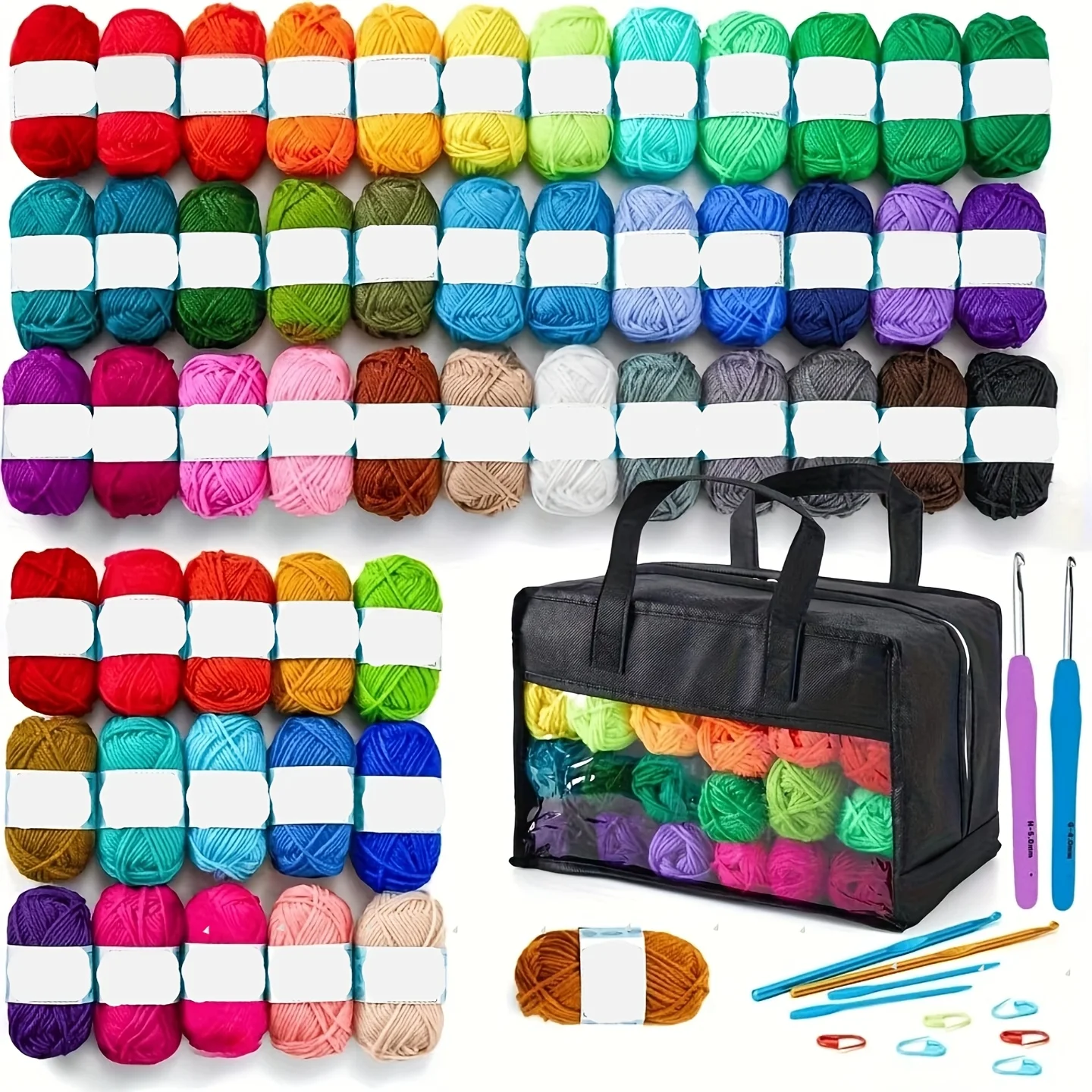 

70/43Pcs Crochet Kit with 52 Colors Acrylic Yarn, Ergonomic Hooks & Knitting Needles Set, Portable Bag for Beginners & Adults