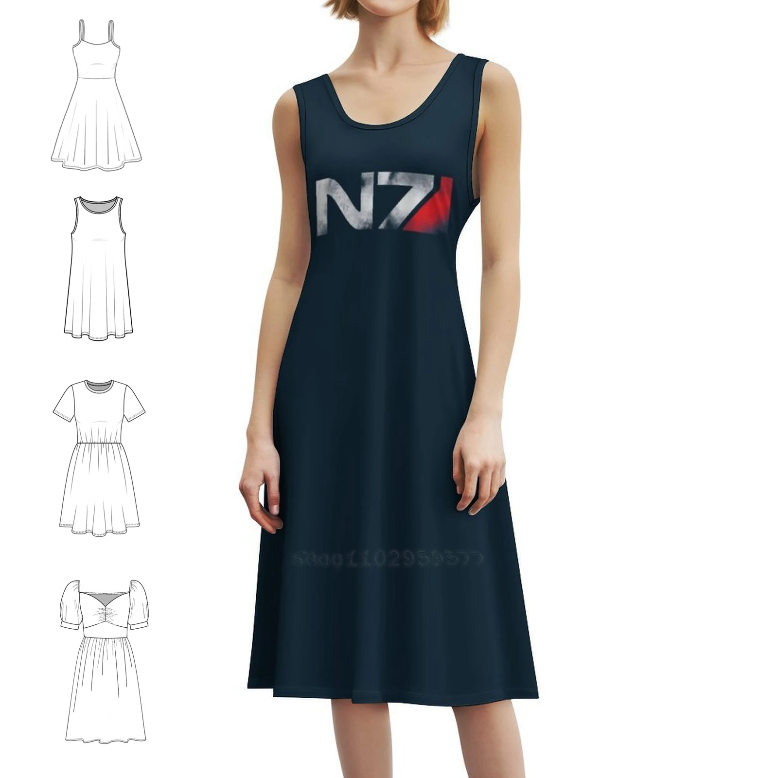 The Elites The N7 _ Vintage Bohemian Dress Puff Sleeve Or Sleeveless Options For Women Dress Mass Effect N7 Bioware Shepard #1