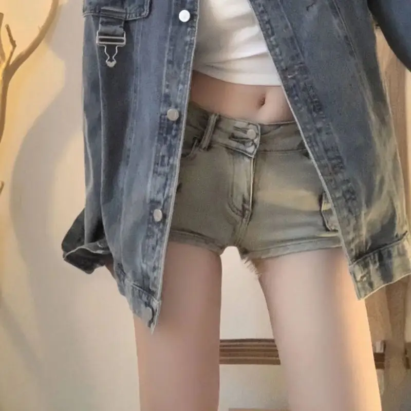 Pantaloncini di jeans aderenti Donna Stile vintage Streetwear Tasche alla moda Chic Summer American Retro Lady Hotsweet Casual Night Club