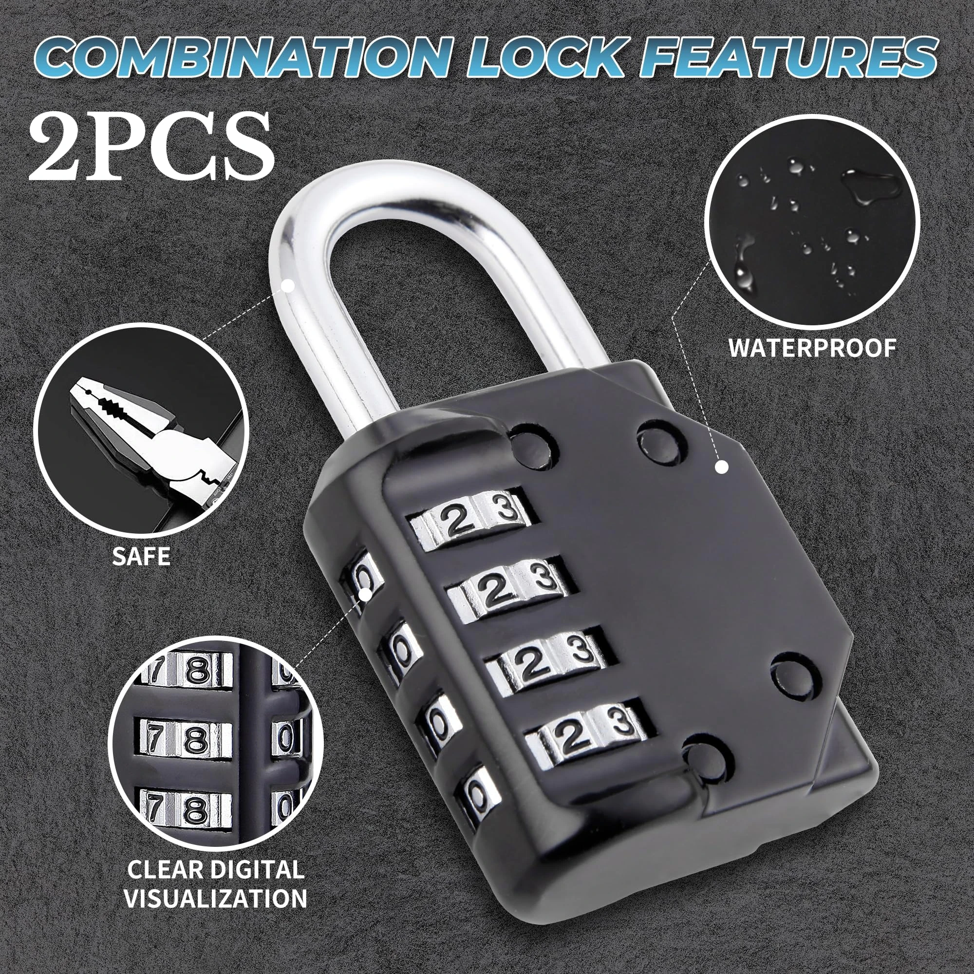 2pcs Combination Padlocks Lock Resettable 4-digit Padlock with Combination, Combo Lock for Toolbox School Employee Locker