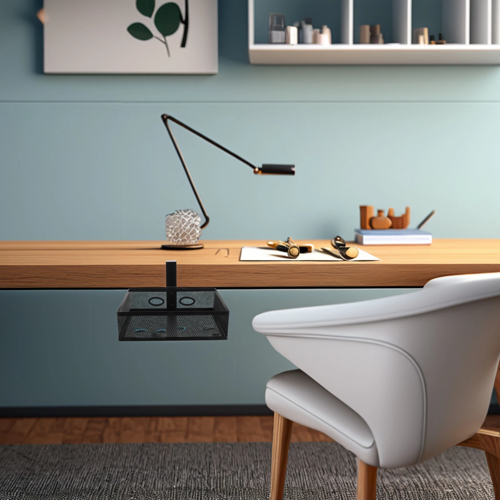 Under Desk Storage Caddie 360° Rotatable Organizer Hidden Desktop Tray For Office Home Pen Pencil Sundries Holder Mesh Bin Rack